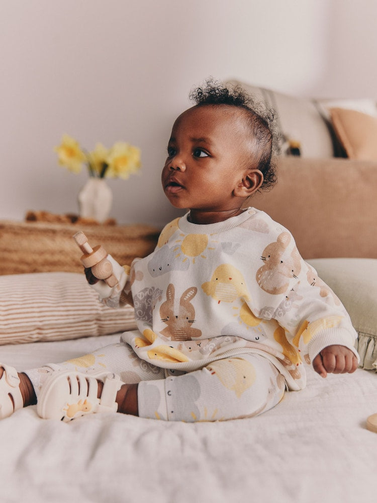 White Bunny Character Print Easter Sweat and Leggings Baby Set (0mths-2yrs)
