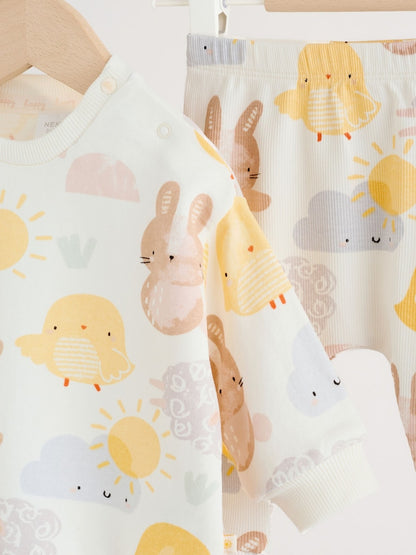 White Bunny Character Print Easter Sweat and Leggings Baby Set (0mths-2yrs)