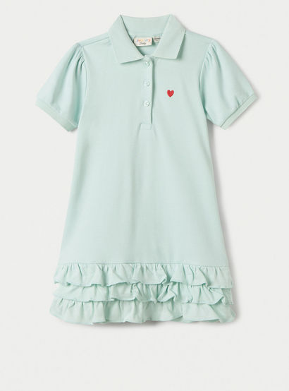Juniors Heart Embroidered Polo Dress with Frill Detail and Short Sleeves-baby-girls-clothing-dressesandjumpsuits-image-1