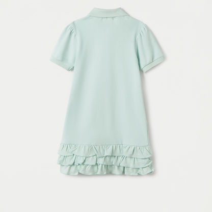 Juniors Heart Embroidered Polo Dress with Frill Detail and Short Sleeves