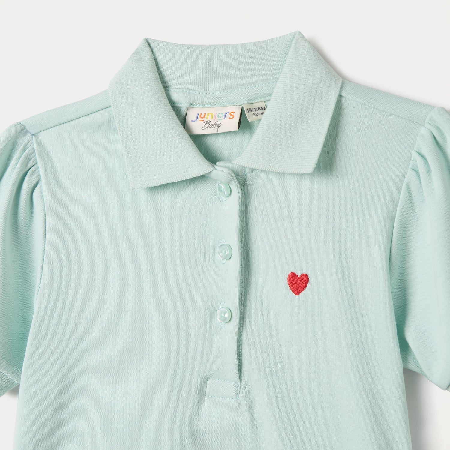 Juniors Heart Embroidered Polo Dress with Frill Detail and Short Sleeves