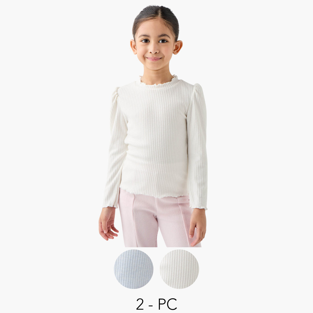 Juniors Ribbed T-shirt with Long Sleeves - Set of 2 - Multicolour / 1-2 yrs
