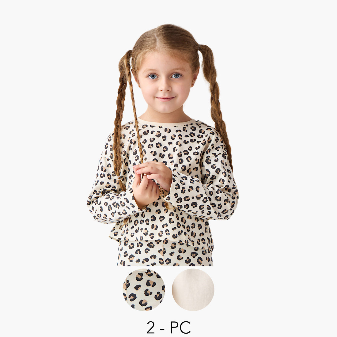 Juniors Printed T-shirt with Crew Neck and Long Sleeves - Set of 2 - Cream / 1-2 yrs