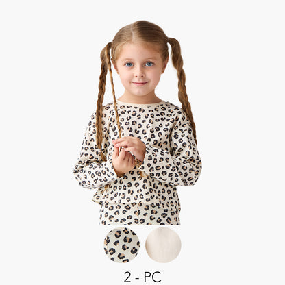 Juniors Printed T-shirt with Crew Neck and Long Sleeves - Set of 2 - Cream / 1-2 yrs