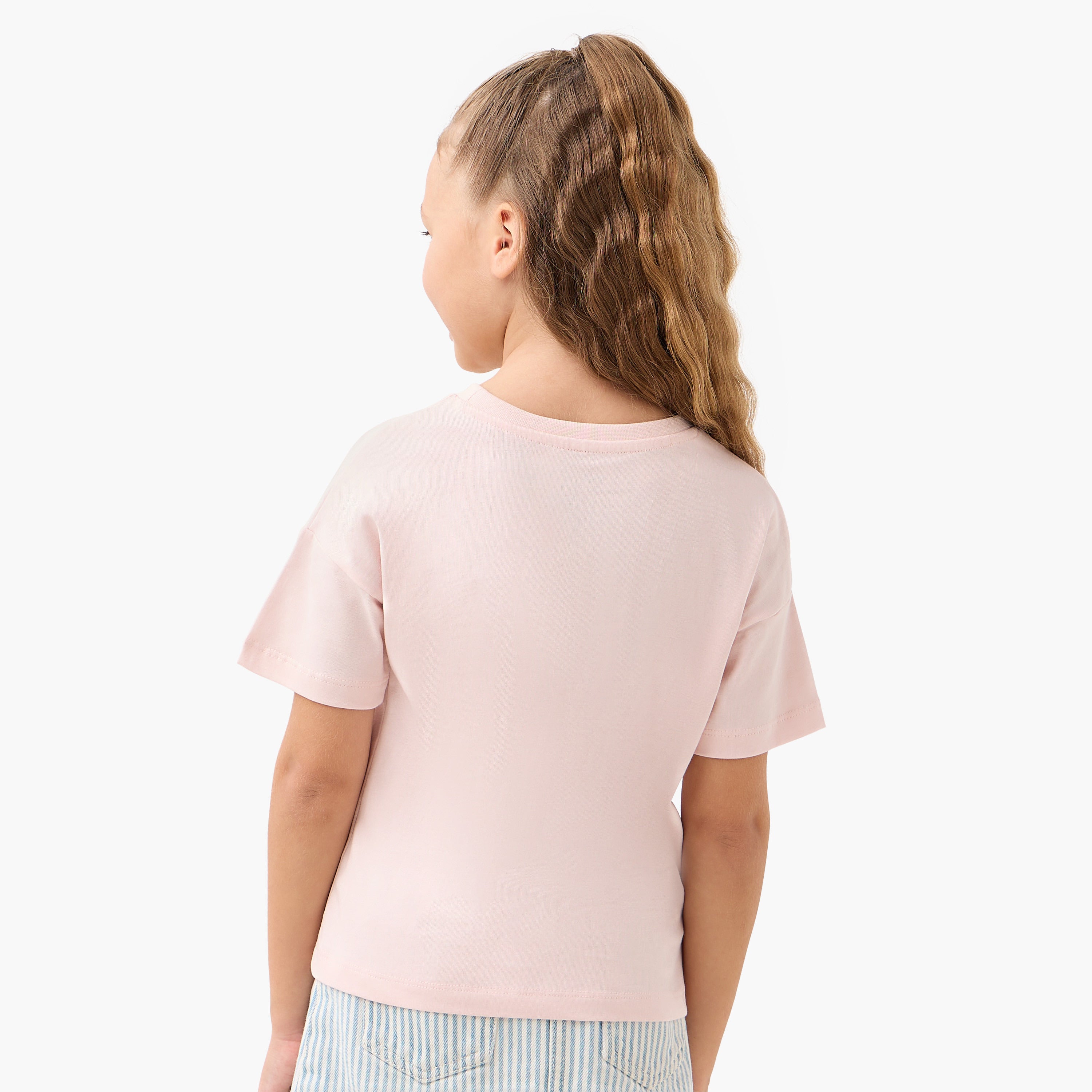 Juniors Crew Neck Short Sleeves T-shirt with Slogan Print