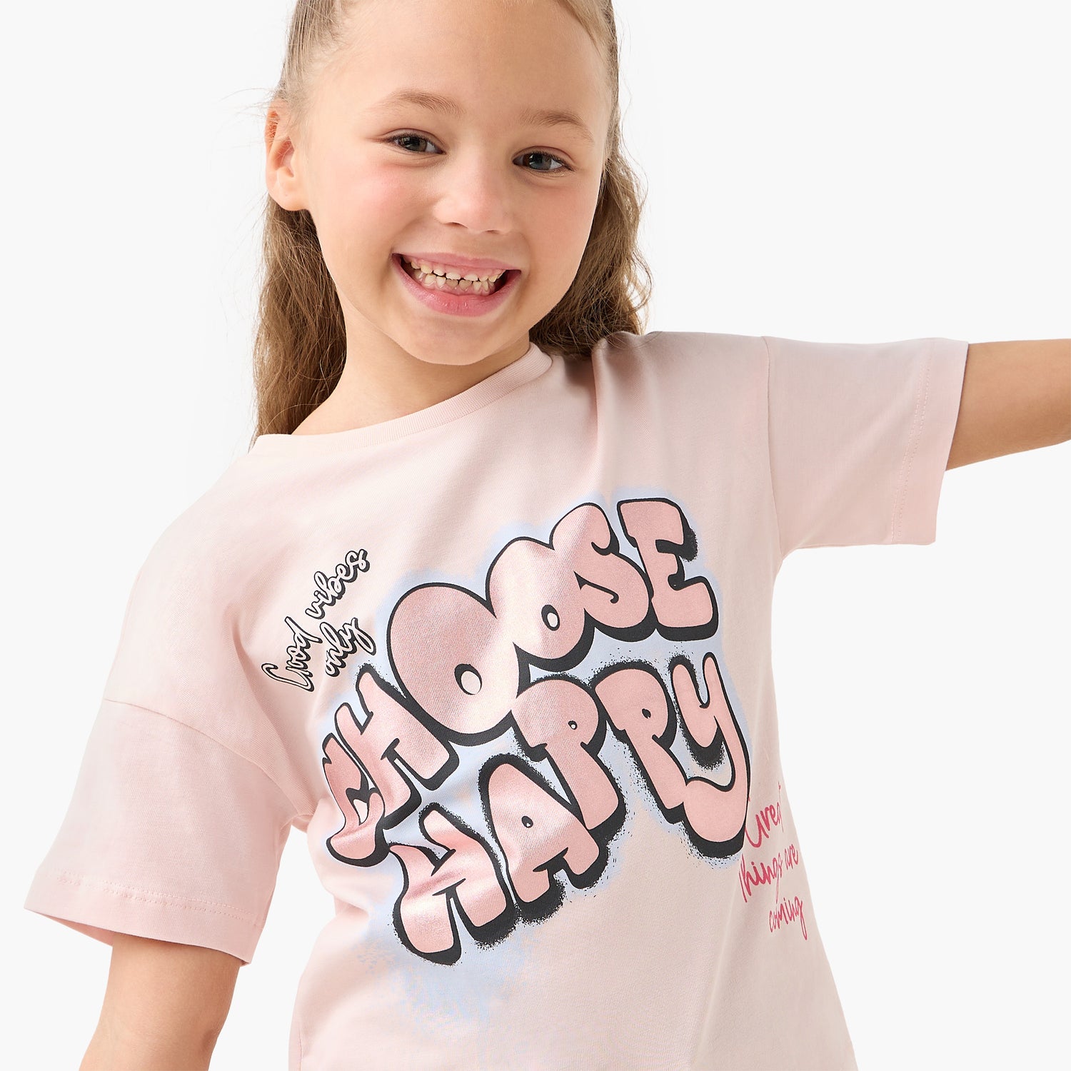 Juniors Crew Neck Short Sleeves T-shirt with Slogan Print