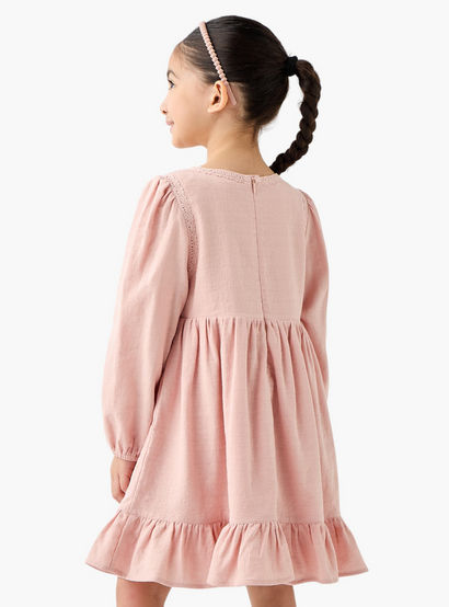 Eligo Floral Embroidered Dress with Long Sleeves and Ruffled Hem-girls-clothing-dressesandjumpsuits-image-3