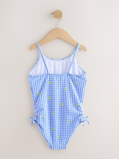 Blue/White Gingham Lemon Strappy Ruched Swimsuit (3-16yrs)