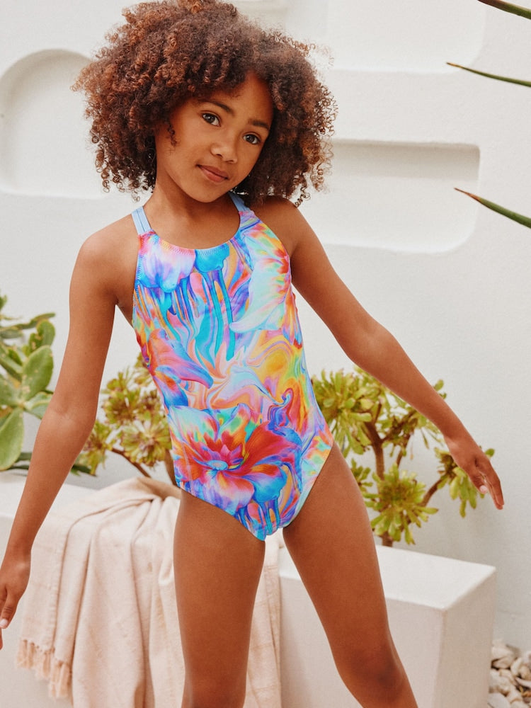 Blue Swirl Double Strap Swimsuit (3-16yrs) - Size 3 Years (98cm) - Blue Swirl Double Strap
