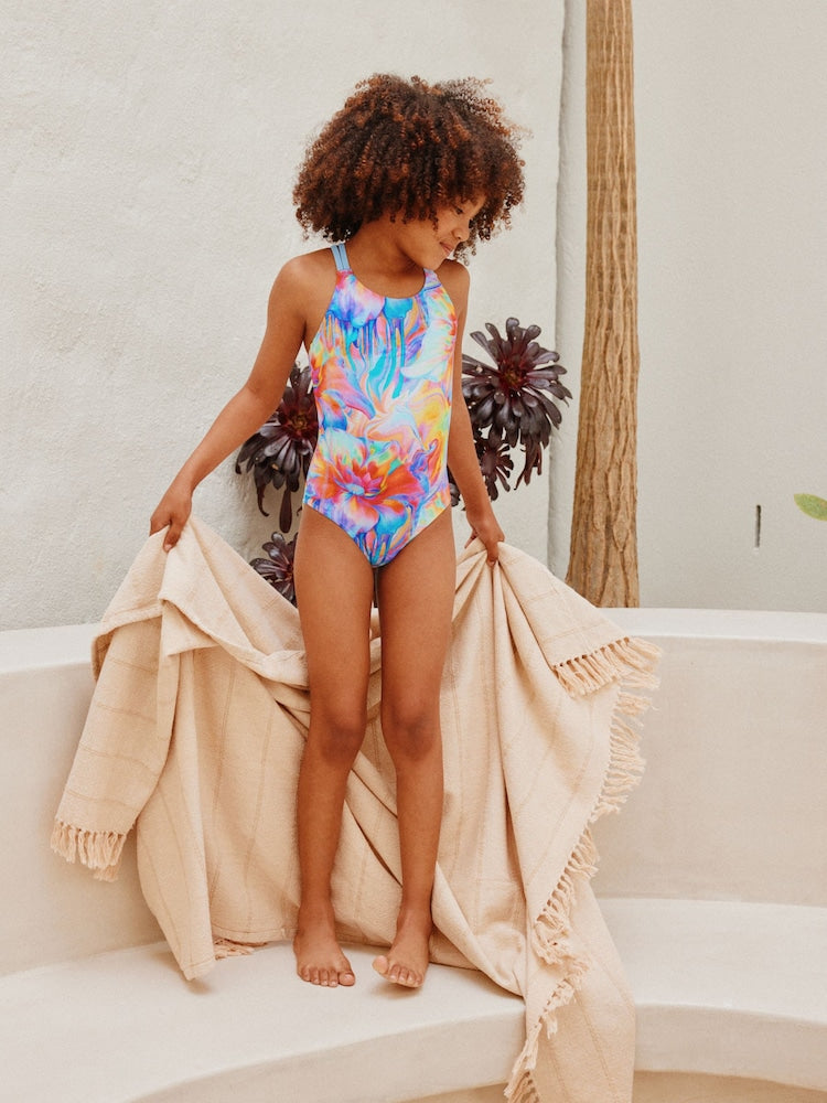 Blue Swirl Double Strap Swimsuit (3-16yrs) - Size 3 Years (98cm)