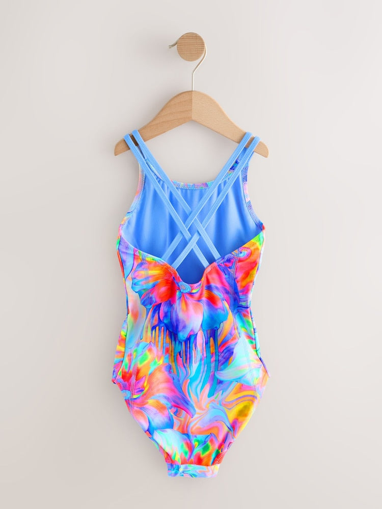 Blue Swirl Double Strap Swimsuit (3-16yrs) - Size 3 Years (98cm)