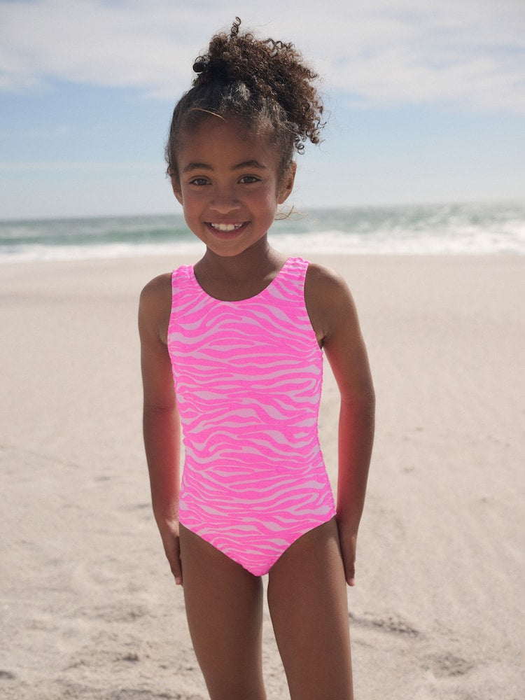 Pink Zebra Crinkle Swimsuit (3-16yrs) - Size 3 Years (98cm) - Pink Zebra Crinkle