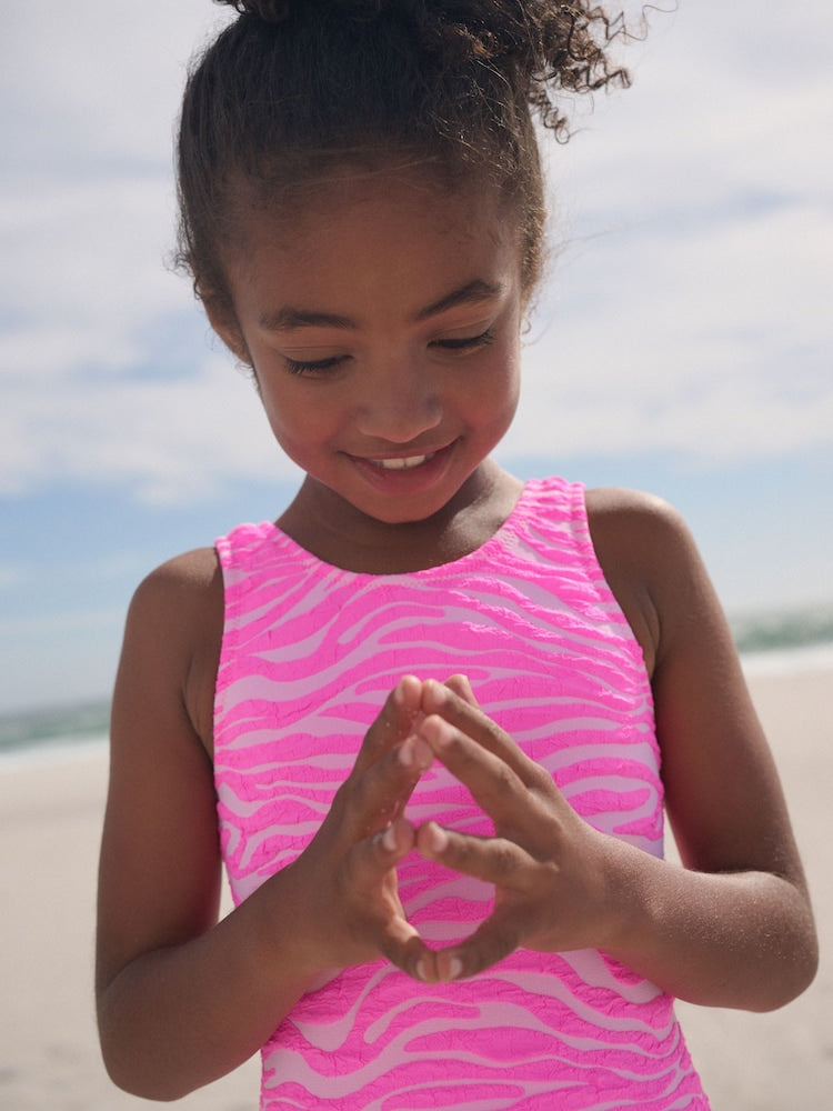 Pink Zebra Crinkle Swimsuit (3-16yrs) - Size 3 Years (98cm)