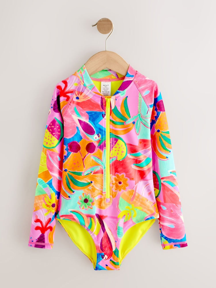 Orange Tropical Long Sleeve Sunsafe Swimsuit (3mths-16yrs)