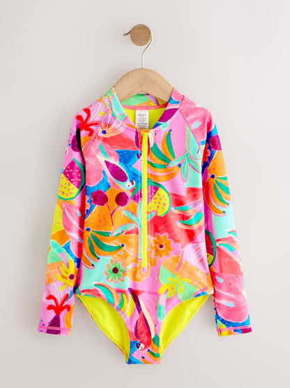 Orange Tropical Long Sleeve Sunsafe Swimsuit (3mths-16yrs)