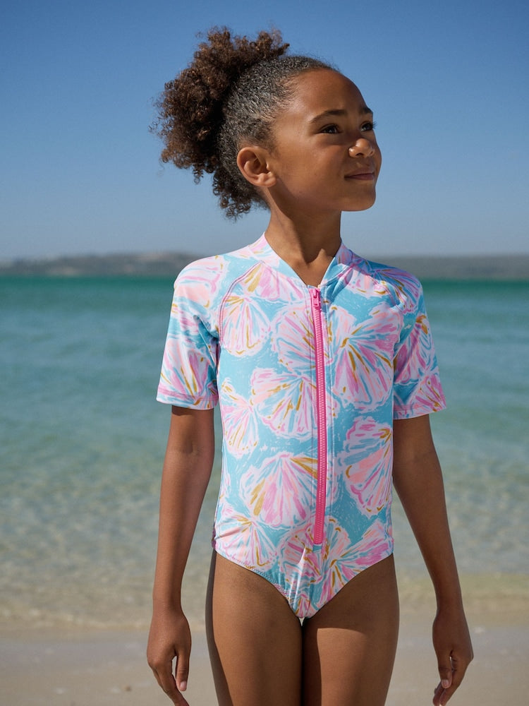 Blue Shell Short Sleeved Sunsafe Swimsuit (3mths-16yrs) - Size 3-6 Months (62-68cm) - Blue Shell