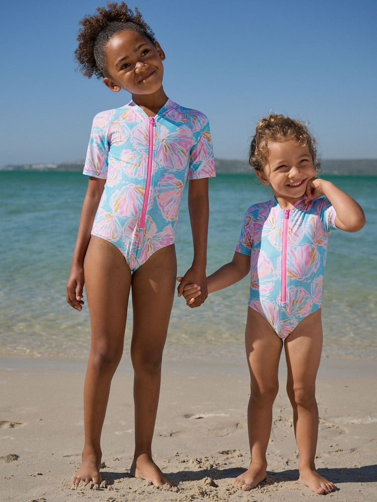 Blue Shell Short Sleeved Sunsafe Swimsuit (3mths-16yrs) - Size 3-6 Months (62-68cm)