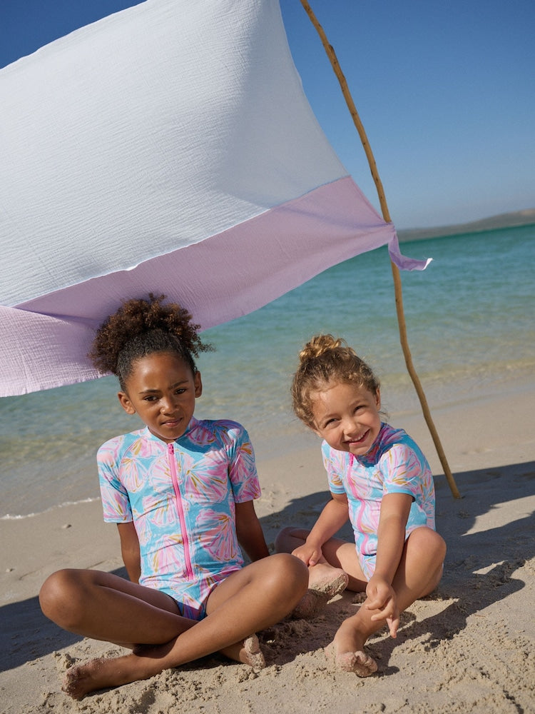 Blue Shell Short Sleeved Sunsafe Swimsuit (3mths-16yrs) - Size 3-6 Months (62-68cm)