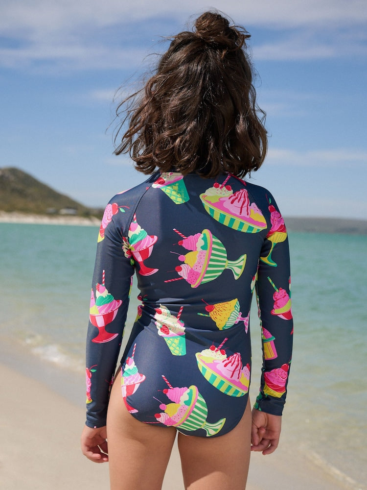 Navy Blue Ice Cream Long Sleeve Sunsafe Swimsuit (3mths-16yrs)