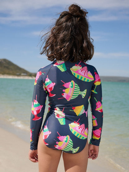 Navy Blue Ice Cream Long Sleeve Sunsafe Swimsuit (3mths-16yrs)