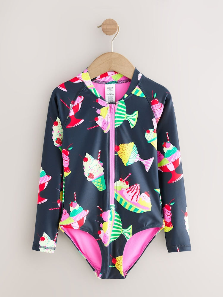 Navy Blue Ice Cream Long Sleeve Sunsafe Swimsuit (3mths-16yrs)
