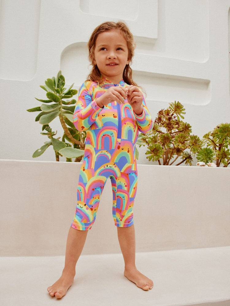 Purple Rainbow Long Leg Sunsafe Swimsuit (3mths-7yrs) - Size 3-6 Months (62-68cm)