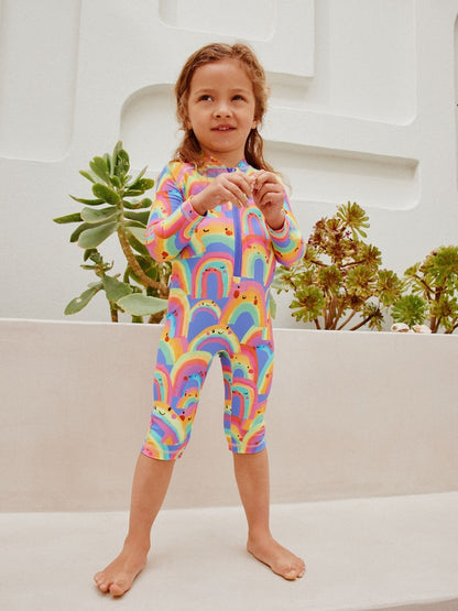 Purple Rainbow Long Leg Sunsafe Swimsuit (3mths-7yrs) - Size 3-6 Months (62-68cm)