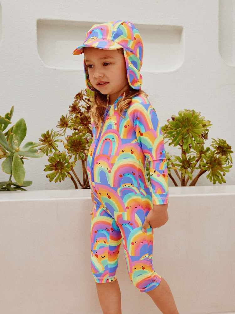 Purple Rainbow Long Leg Sunsafe Swimsuit (3mths-7yrs) - Size 3-6 Months (62-68cm)