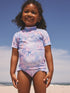 Lilac Purple Butterfly Foil Short Sleeved Sunsafe Swim Set (3mths-10yrs) - Lilac Purple Butterfly Foil / 12-18 Months (80-86cm)