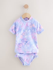 Lilac Purple Butterfly Foil Short Sleeved Sunsafe Swim Set (3mths-10yrs) - Size 3-6 Months (62-68cm)