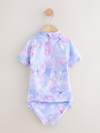 Lilac Purple Butterfly Foil Short Sleeved Sunsafe Swim Set (3mths-10yrs)