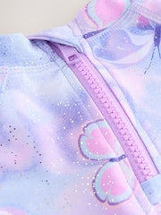 Lilac Purple Butterfly Foil Short Sleeved Sunsafe Swim Set (3mths-10yrs) - Size 3-6 Months (62-68cm)