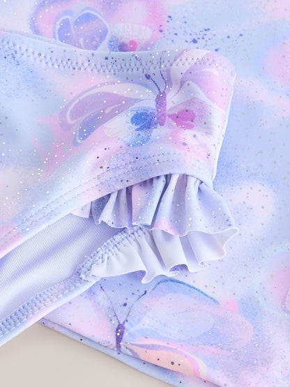 Lilac Purple Butterfly Foil Short Sleeved Sunsafe Swim Set (3mths-10yrs) - Size 3-6 Months (62-68cm)