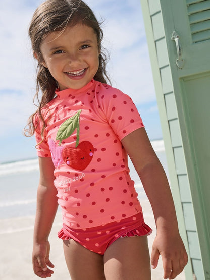 Pink/ Red Cherry Short Sleeved Sunsafe Swim Set (3mths-10yrs) - Size 3-6 Months (62-68cm) - Pink/ Red Cherry