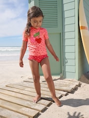 Pink/ Red Cherry Short Sleeved Sunsafe Swim Set (3mths-10yrs) - Size 3-6 Months (62-68cm)