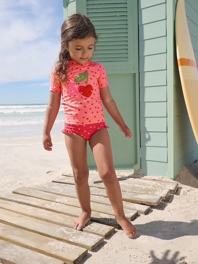 Pink/ Red Cherry Short Sleeved Sunsafe Swim Set (3mths-10yrs) - Size 3-6 Months (62-68cm)