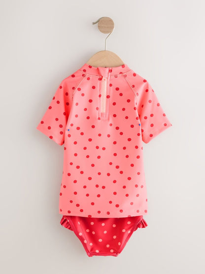 Pink/ Red Cherry Short Sleeved Sunsafe Swim Set (3mths-10yrs) - Size 3-6 Months (62-68cm)
