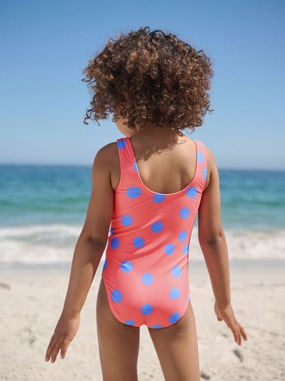 Coral Pink Shell Polka Dot Swimsuit (3mths-10yrs)
