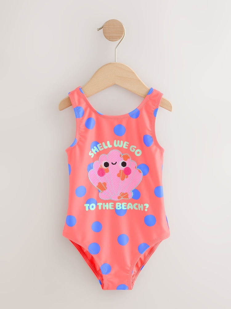 Coral Pink Shell Polka Dot Swimsuit (3mths-10yrs)