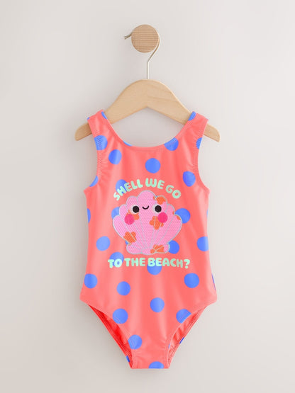 Coral Pink Shell Polka Dot Swimsuit (3mths-10yrs)