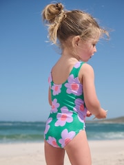 Green Stampy Floral Swimsuit (3mths-10yrs) - Size 3-6 Months (62-68cm)