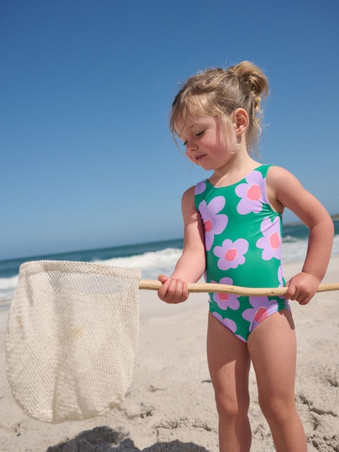 Green Stampy Floral Swimsuit (3mths-10yrs) - Size 3-6 Months (62-68cm)