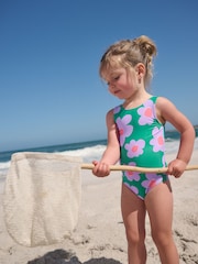 Green Stampy Floral Swimsuit (3mths-10yrs) - Size 3-6 Months (62-68cm)