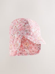 Coral Pink Ditsy Floral Print Swim Legionnaire Hat (3mths-10yrs) - Size 3-9 Months (62-74cm)