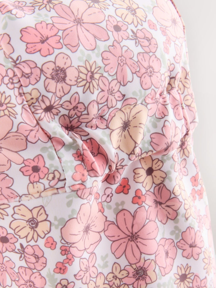 Coral Pink Ditsy Floral Print Swim Legionnaire Hat (3mths-10yrs) - Size 3-9 Months (62-74cm)