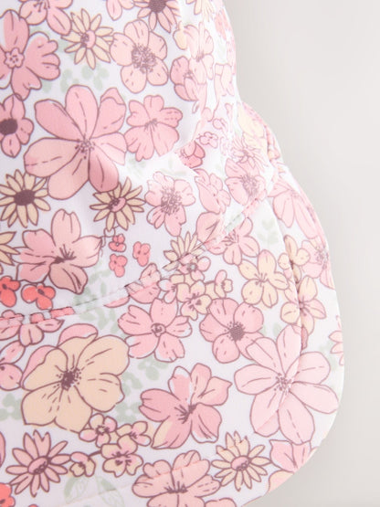 Coral Pink Ditsy Floral Print Swim Legionnaire Hat (3mths-10yrs) - Size 3-9 Months (62-74cm)