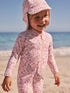 Coral Pink Ditsy Floral Print Swim Legionnaire Hat (3mths-10yrs) - Coral Pink Ditsy Floral Print / 12-18 Months (80-86cm)