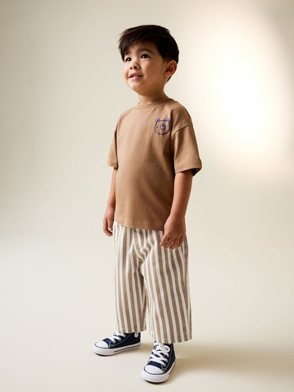 Tan/White Stripe Pull On Wide