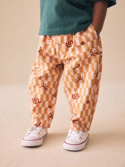 Orange Checkerboard Barrel Pull On Trousers (3mths-7yrs) - Orange Checkerboard Barrel Pull On / 12-18 Months (80-86cm)