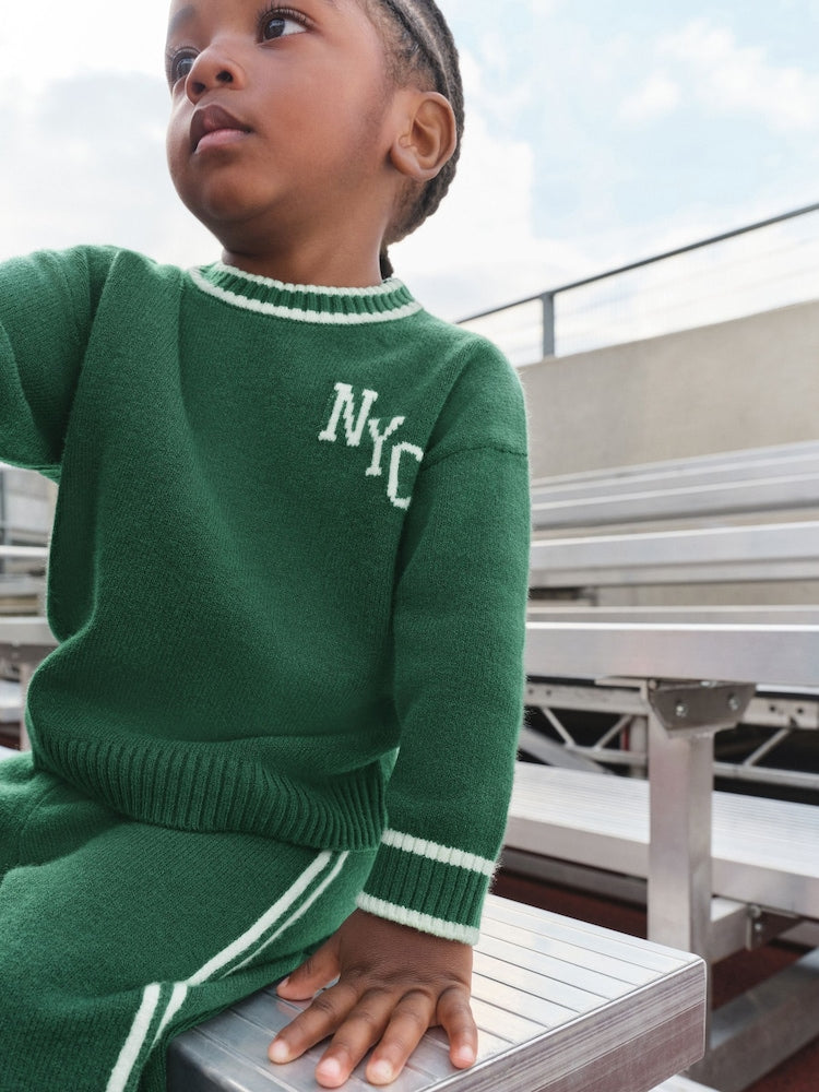 Dark Green NYC Knitted Crew Neck Jumper and Joggers Set (3mths-7yrs) - Dark Green NYC / 12-18 Months (80-86cm)